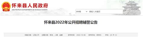 2022年河北张家口市怀来县公开招聘辅警公告【10月10日9:00报名启动】