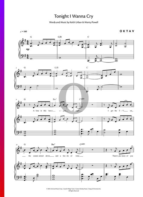 Tonight I Wanna Cry Sheet Music (Piano, Voice) - OKTAV
