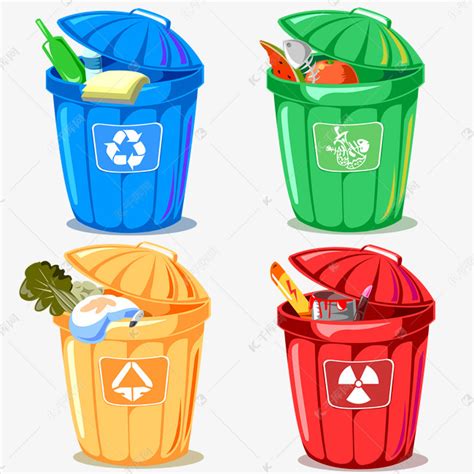 四色卡通环保分类垃圾桶图标素材图片免费下载-千库网