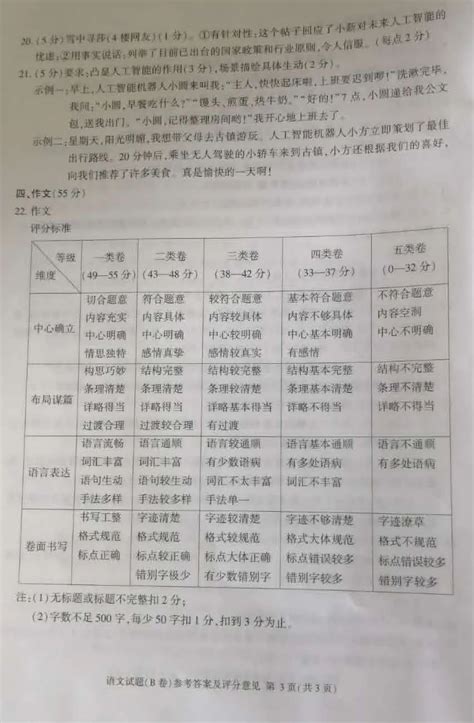 2020重庆中考B卷语文试卷+答案+评分标准- 重庆本地宝
