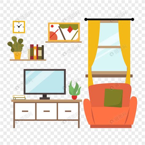 客厅房间起居室扁平风格沙发与电视机元素素材下载-正版素材402047942-摄图网