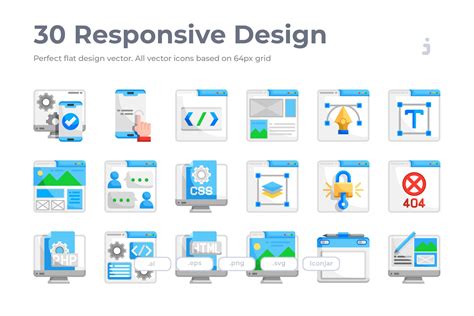 30枚扁平设计风格响应式网站设计图标 30 Responsive & Web Design Icons – Flat – 设计小咖