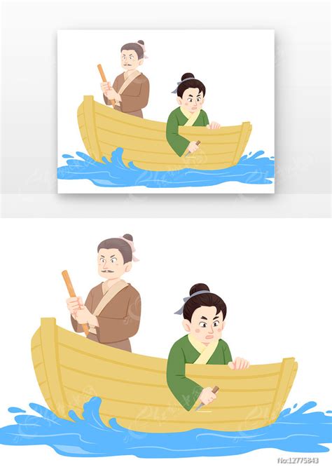 成语插画-成语卡通-刻舟求剑插图-摄图网