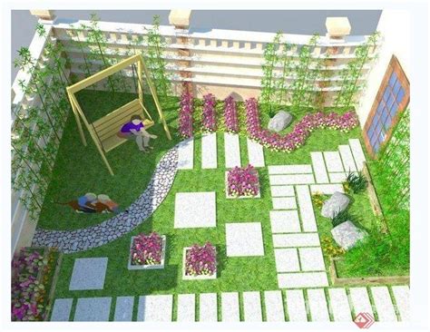60平方花园景观设计,花园效果图小院,一楼客厅出小院门图片_大山谷图库