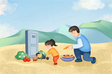 中元节女孩和父亲一起祭拜祖先插画图片素材下载_psd格式_熊猫办公