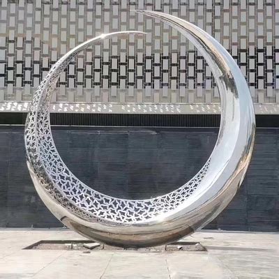 不锈钢镜面雕塑不锈钢月亮雕塑镂空发光圆形圆环金属设计定制摆件-淘宝网