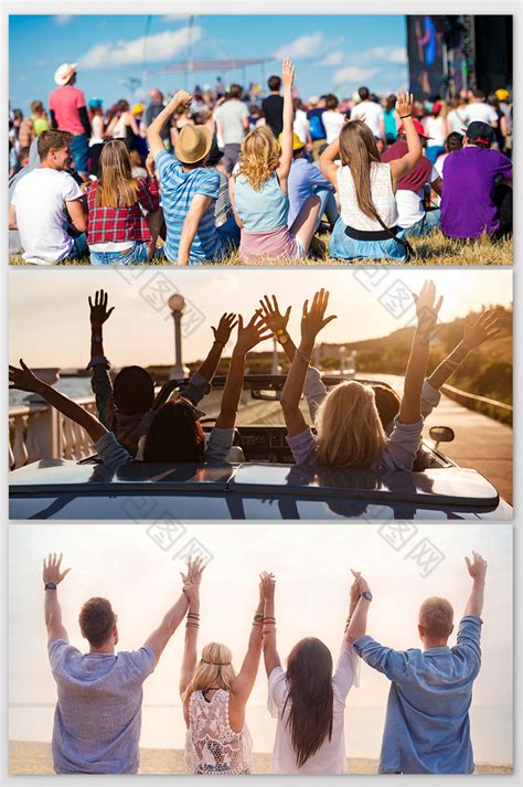 一群朋友聚会举手开心背摄影图高清图片-包图网