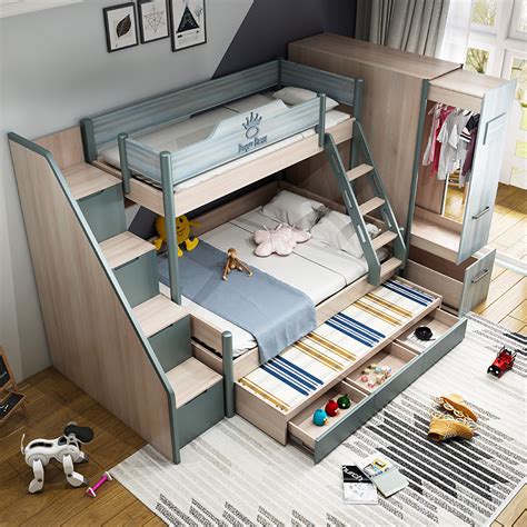 全实木高架床儿童床多功能组合梯柜床衣柜床上床下桌-阿里巴巴
