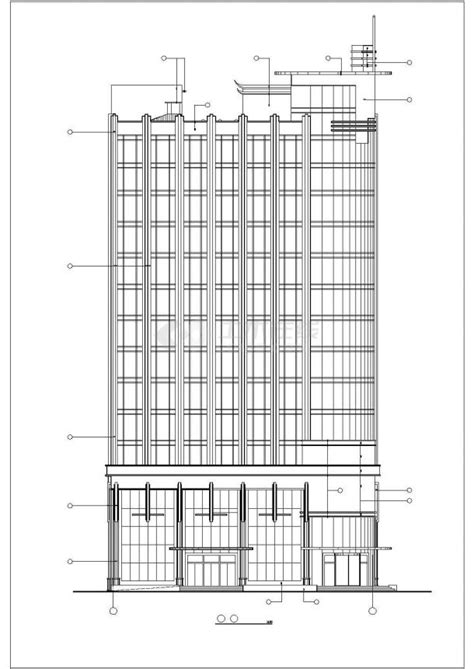 1.1万平米14层框架结构商住楼立剖面设计CAD图纸（含机房层/1-3层商用）_居住建筑_土木在线
