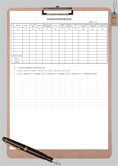 公司仪器设备使用费预算明细表Excel模板_公司仪器设备使用费预算明细表Excel模板下载_仓储购销 > 预算表-脚步网