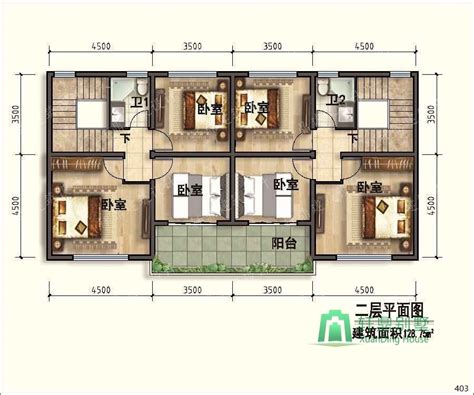 16x9米二层每层独立户型漂亮小别墅设计图 - 二层别墅设计图 - 轩鼎别墅图纸