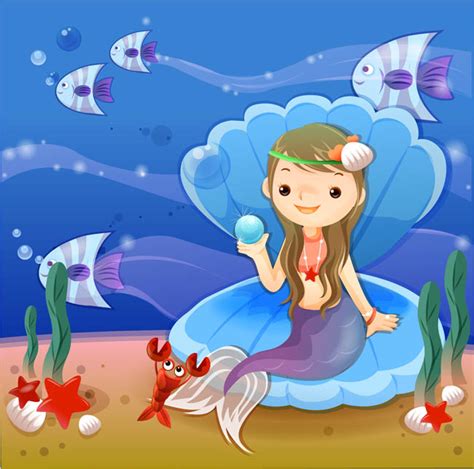 卡通童话美人鱼形象矢量素材EPS免费下载_红动中国