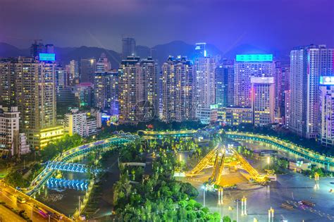 桂阳城市景色在晚上在高清图片下载-正版图片502593027-摄图网