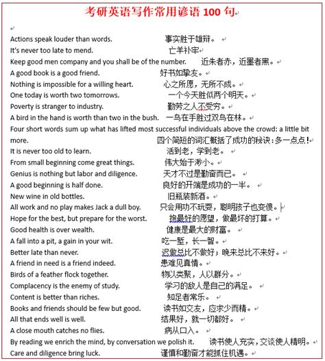 考研英语写作--常用谚语100句 Word下载_考研_新东方在线