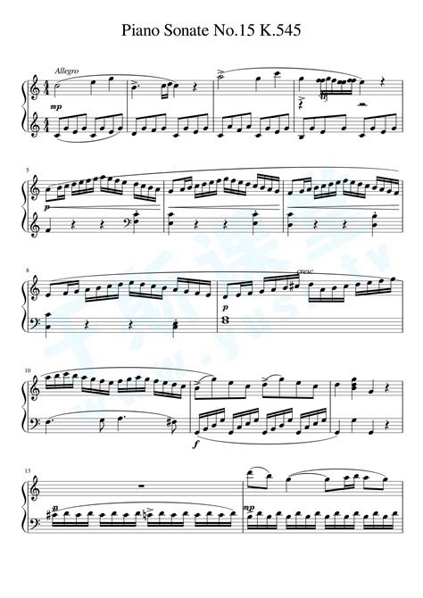 莫扎特k545第一乐章 钢琴曲谱，于斯课堂精心出品。于斯曲谱大全，钢琴谱，简谱，五线谱尽在其中。