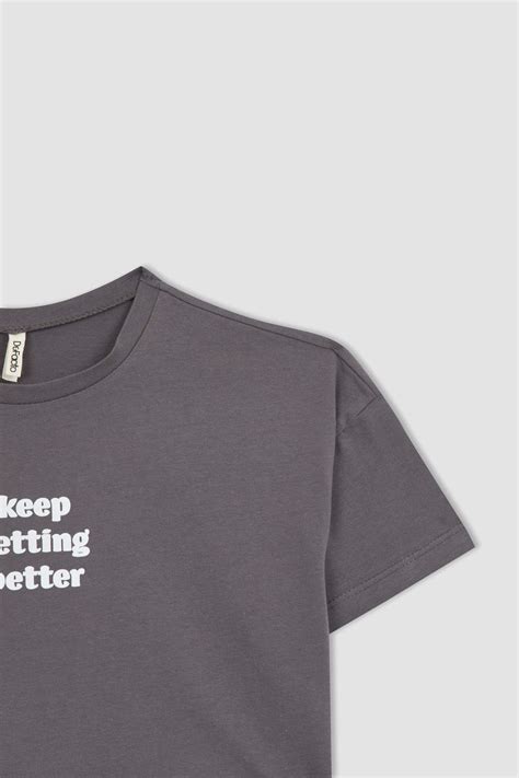 Grey GIRLS & TEENS Girl Crop Short Sleeve T-Shirt 2798579 | DeFacto