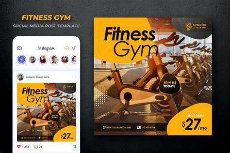 健身房健身广告Instagram社交媒体模板v6 Gym Fitness Social Media Template – 设计小咖