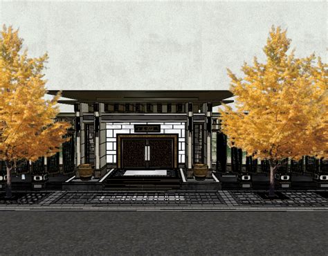 西府大院入口大门模型设计（新中式风格）-sketchup模型-筑龙渲染表现论坛