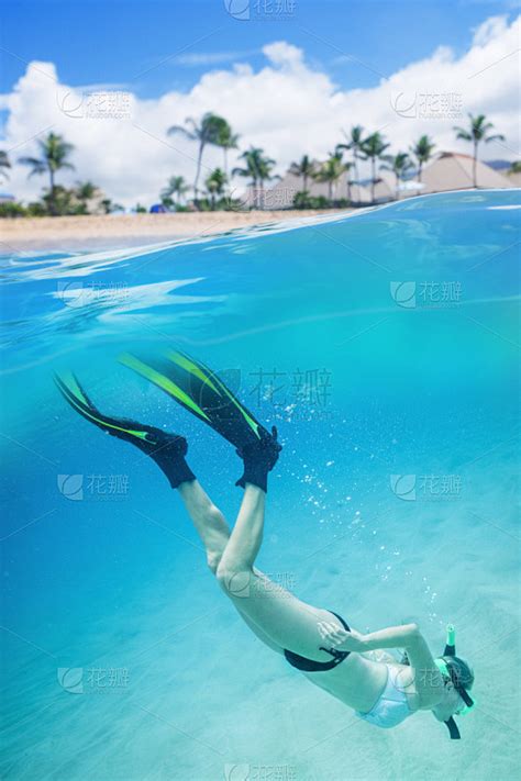 浮潜,水下,女人,岛,度假胜地,鸡尾酒,呼吸管,潜水挡板,海底,垂直画幅