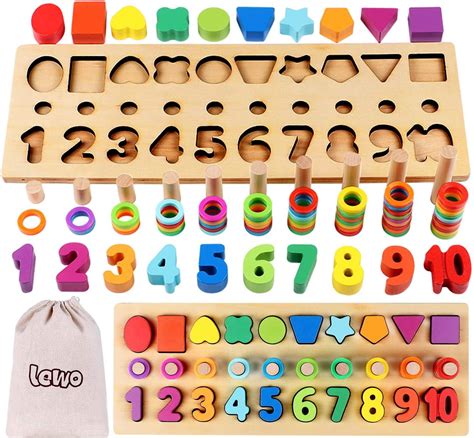 Lewo 3 in 1 Hölzernes Zahlenrätsel Montessori Spielzeug Formsortierer ...