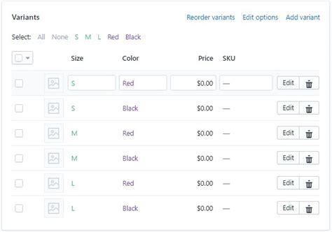 Shopify单个产品上传 – 变体产品设置 Variants