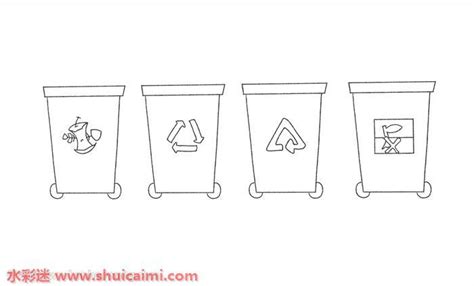 垃圾桶分类四种简笔画(垃圾桶的分类四种简笔画) - 抖兔教育