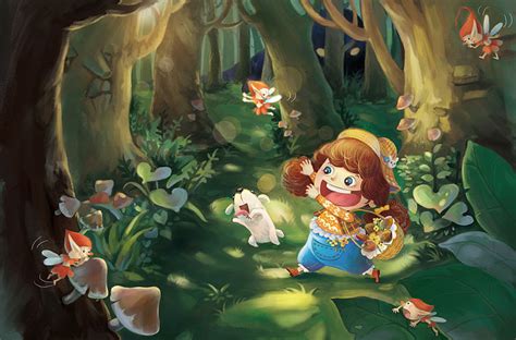 采蘑姑娘与森林里的小精灵|插画|儿童插画|晓卫卫 - 原创作品 - 站酷 (ZCOOL)