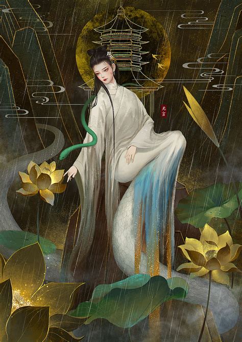 动漫白蛇彩铅画图片