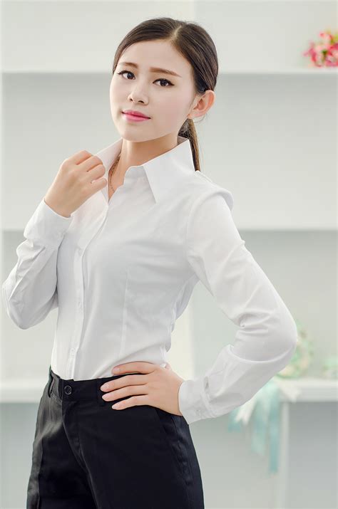 秋季职业白衬衫女长袖韩范修身OL学生衬衣大码商务正装面试工作服-阿里巴巴