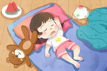 手绘睡觉女孩插画素材图片免费下载-千库网