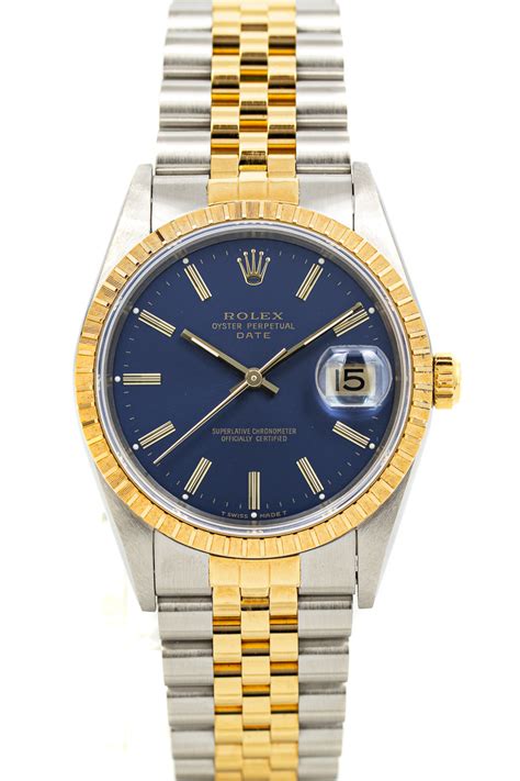Rolex Date 34mm Fluted Yellow Gold and Stainless Champagne Dial 15233 ...