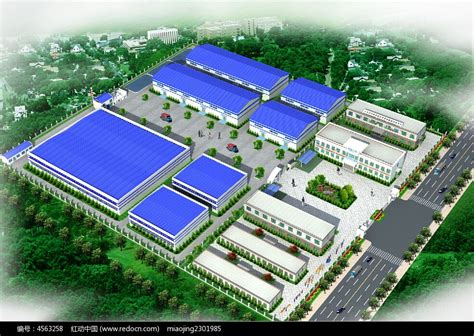 工厂厂房整体3d模型鸟瞰图图片_景观全模_编号4563258_红动中国