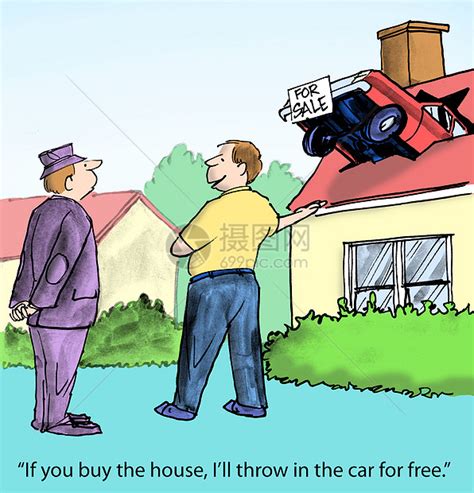 房地产房子幽默财产漫画男性破坏汽车机构销售男人高清图片下载-正版图片321750629-摄图网