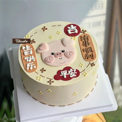 十二生肖猪主题祝福语手绘鲜奶蛋糕_多少钱_图片_尺寸_Tikcake®蛋糕