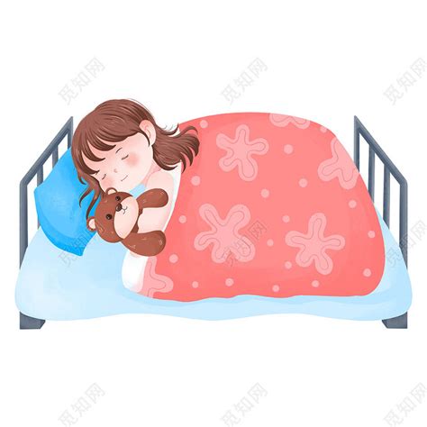 睡眠睡觉女孩玩具熊玩偶做梦床被子枕头香甜童话png插画素材下载 - 觅知网