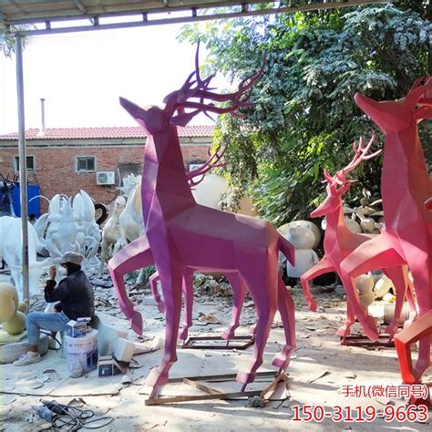 彩绘鹿玻璃钢雕塑户外园林景观商场美陈仿真动物模型装饰落地摆件-阿里巴巴