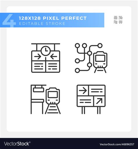 Railway station pixel perfect linear icons set Vector Image
