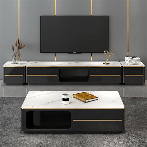 新款岩板电视柜茶几组合现代简约小户型钢化玻璃轻奢风电视机柜-淘宝网
