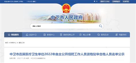 2022宁夏中卫市直属医疗卫生单位自主招聘资格复审合格人员名单公示