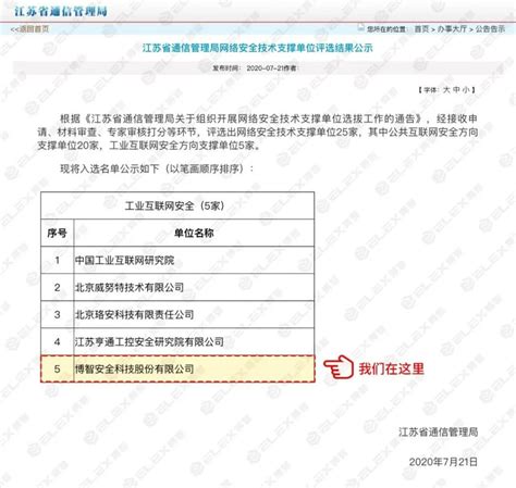 博智安全入选江苏省通信管理局网络安全技术支撑单位