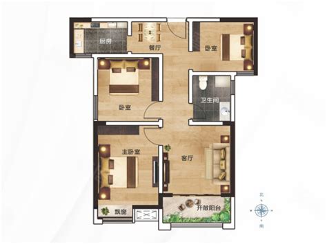 恒力城B户型，恒力城5室2厅2卫1厨约124.05平米户型图，朝南朝向 - 南宁安居客