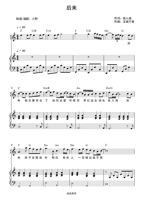 后来钢琴弹唱谱,后来钢琴和弦,后来钢琴和弦(第2页)_大山谷图库