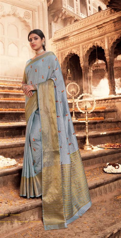 Grey woven chanderi silk saree with blouse - Pink Lotus Creation - 3497826