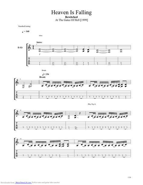 Heaven Is Falling guitar pro tab by Bewitched @ musicnoteslib.com