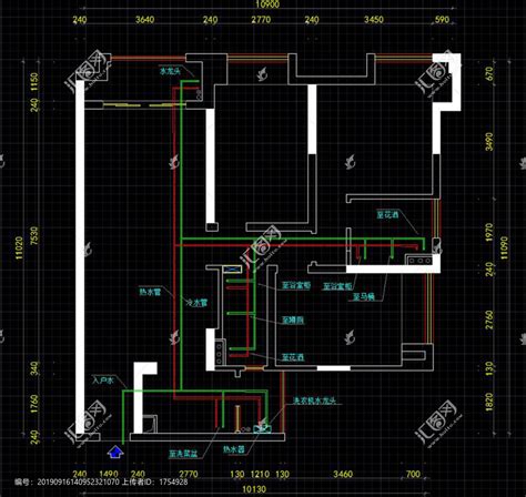 CAD报建装修水路布置图平面图,室内设计,模型设计/效果图,设计模板,汇图网www.huitu.com
