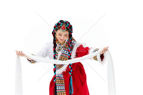 藏族少女献上哈达高清图片下载-正版图片507706555-摄图网
