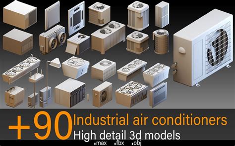 C4D高细节工业空调3D模型空调外机内机工业空调排风设备基础白模_CGgoat