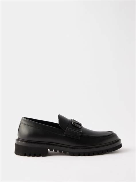 Valentino Garavani V-logo Leather Tread-sole Loafers - Black | Editorialist