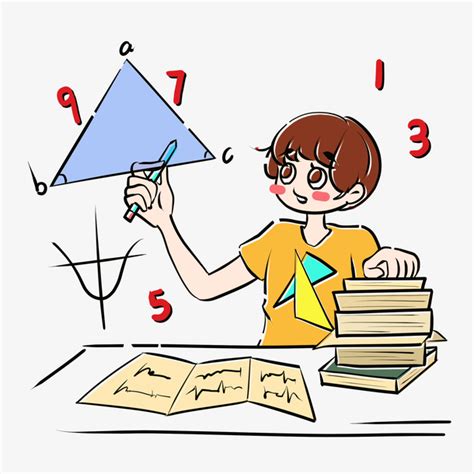 卡通手绘-学习数学的女孩-好图网