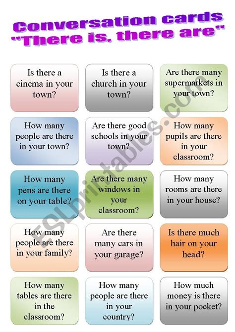 Conversation cards - there is there are - ESL worksheet by mariana_x